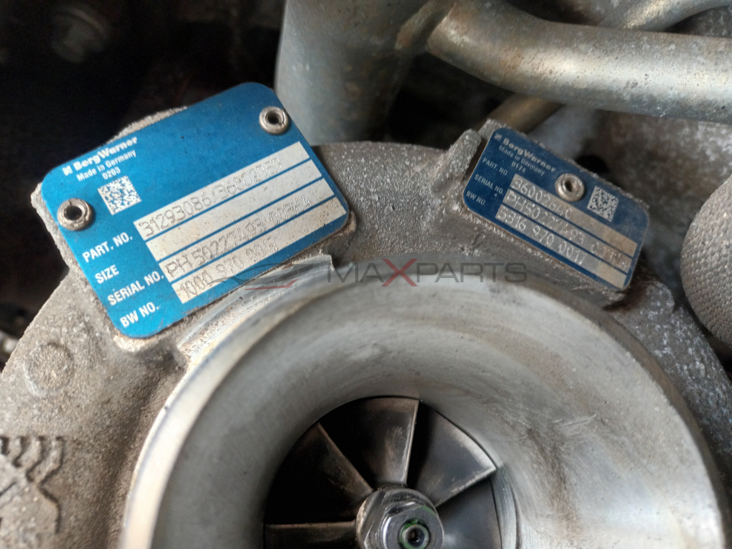 ТУРБО КОМПРЕСОР BITURBO VOLVO XC60 215 P S BorgWarner Made in Germany 0203  PART . NO . 31293086/3607 SIZE SERIAL NO . PH 50227493 323 BW NO . 1000 970.0017