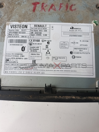 RADIO RENAULT TRAFFIC 2015 TRAFIC  VISTEON  01HAE940133  Contains FCC ID : RQ9BTM01  Contains IC ID : 5444A - BTM01  Contains IFETEL : RCPVIBT13-2070  CNG CNC - ID : C - 12913    20115 5093R   R013-1DIN  93457540   CE 0168 R 203 JN0197