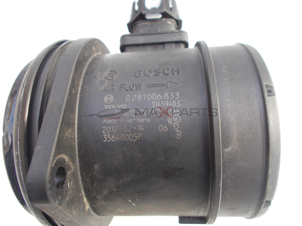 Дебитомер за Volvo XC60 2.5 D5 AIR FLOW METER 0281006833 31459403 98HL12-284020-BAB 356400057